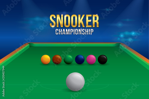 Vector of snooker championship with balls and green snooker table background.