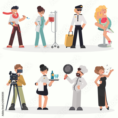 People of different professions color flat illustration set