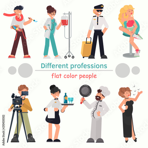 People of different professions color flat illustration set