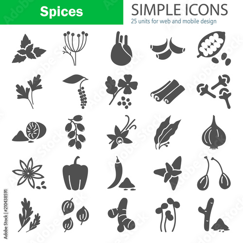 Different spices simple icons set