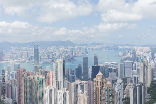 Highrise modern buildings with blue sky in the city at Victoria's Peak, Hong Kong © findingnumo