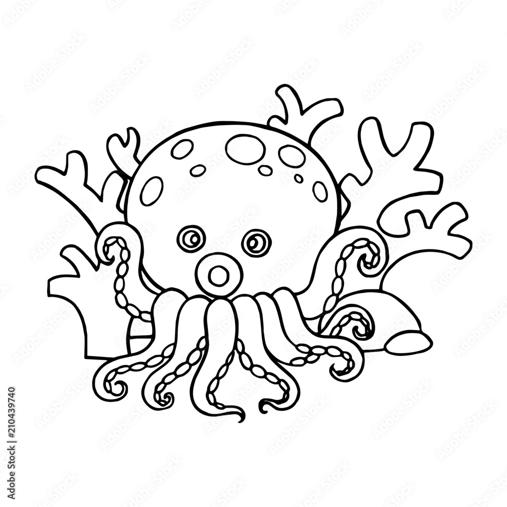 Fototapeta premium Octopus cartoon illustration isolated on white background for children color book