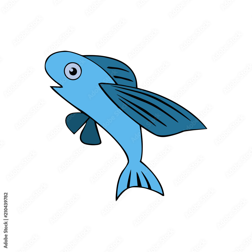 Flying Fish cartoon illustration isolated on white background for children  color book Stock Vector | Adobe Stock