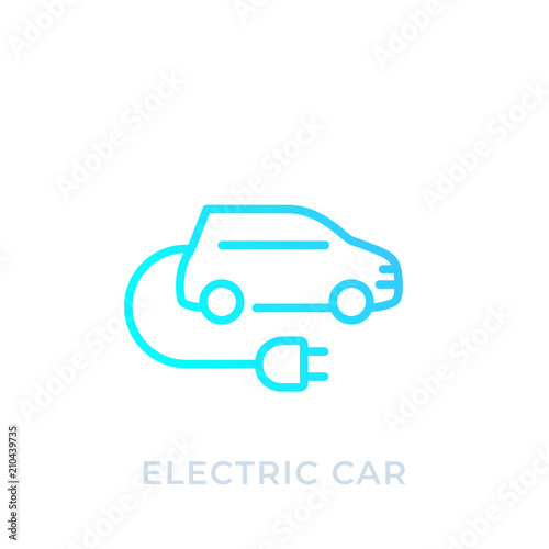 electric car with plug, EV, linear icon