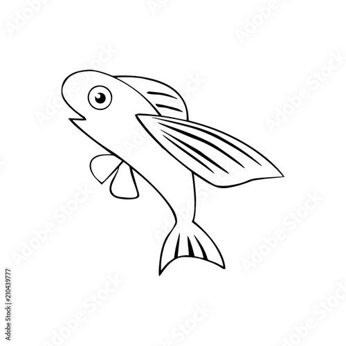 Flying Fish cartoon illustration isolated on white background for children color book