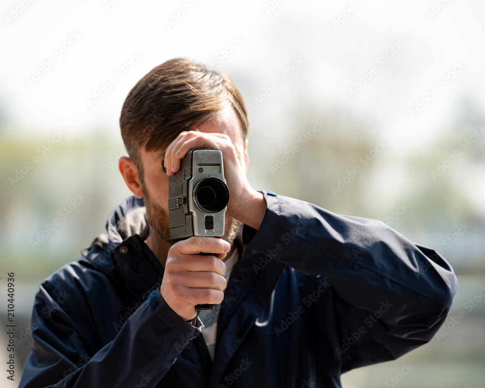 cameraman shoots a movie camera on a trip. cameraman shoots a movie camera on a trip.