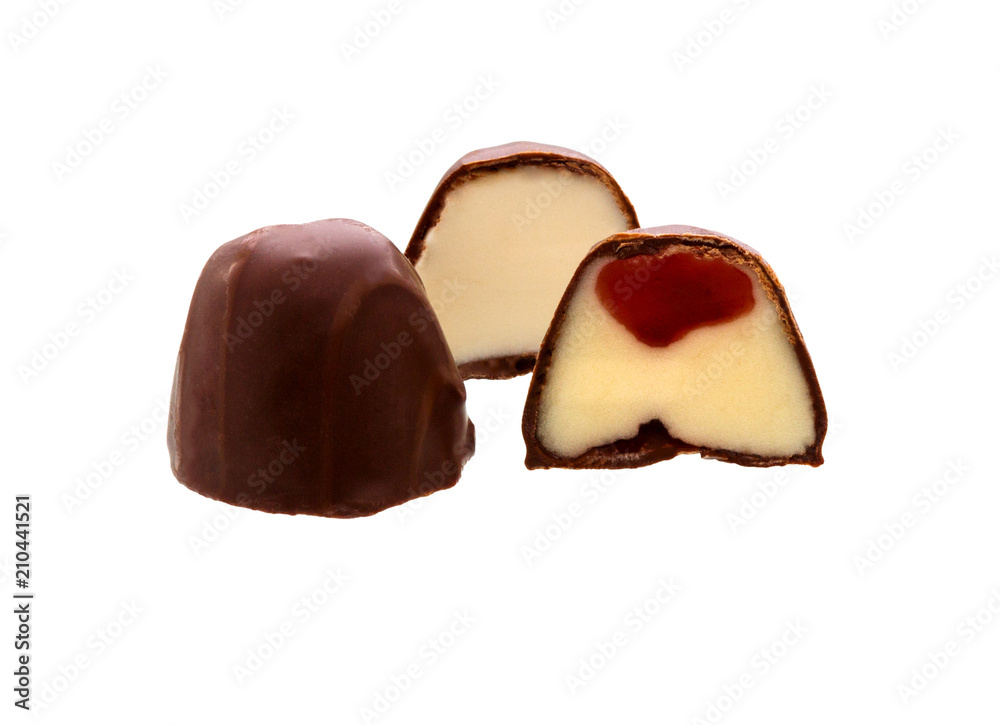 Chocolate candy with filling isolated on a white background. Chocolate candy with filling isolated on a white background.