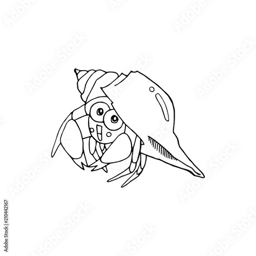 Hermit Crab cartoon illustration isolated on white background for children color book
