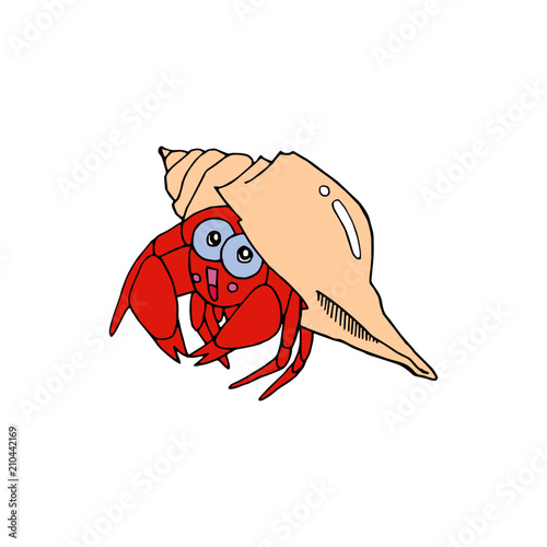 Hermit Crab cartoon illustration isolated on white background for children color book