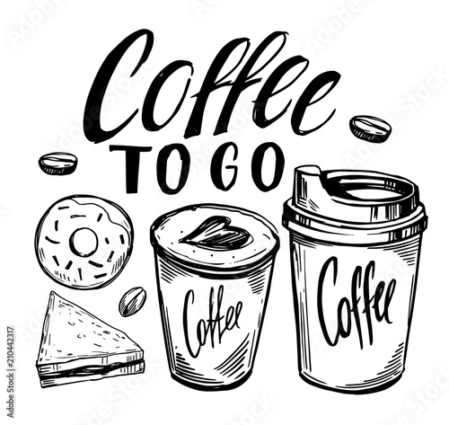Coffee to go. Paper cup of coffee. Hand drawn sketch converted to vector