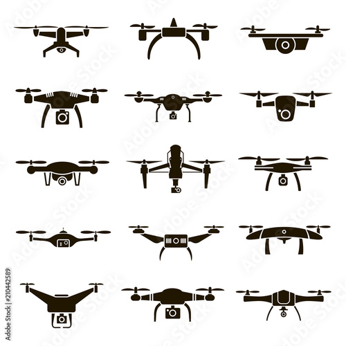 15 black and white drones icons