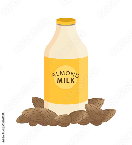 Almond milk illustration in flat style. Vector illustration design.