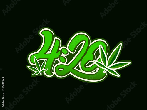 4:20 Marijuana in lettering style with leaf .Cannabis. Vector illustration design.