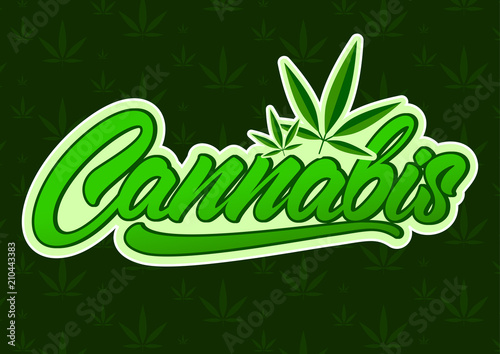 Cannabis in lettering style with leaf. Vector illustration design.
