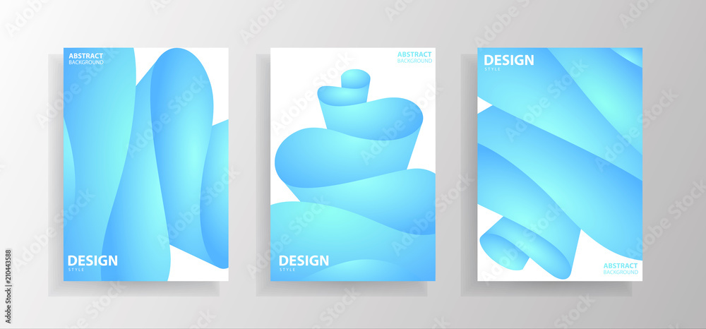 Set of abstract wave illustrations with gradients. Creative posters. Vector illustration design.