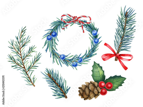 Fototapeta Naklejka Na Ścianę i Meble -  merry christmas and happy new year decorations set. Can be used as print, postcard, invitation, greeting card, packaging design, textile, stickers,element design, template.