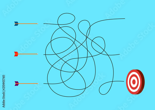 3 arrows with target. Labyrinth maze game. Vector illustration design.