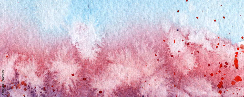 Obraz premium field with dandelions. watercolor background. summer. drops of splashes, water splashes. blue sky