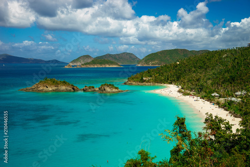 Beautiful bay in island with beach and green hills  St. John US Virgin Islands