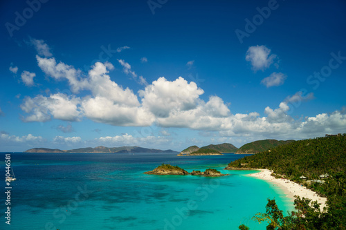 Fototapeta Naklejka Na Ścianę i Meble -  Beautiful bay in island with beach and green hills, St. John US Virgin Islands