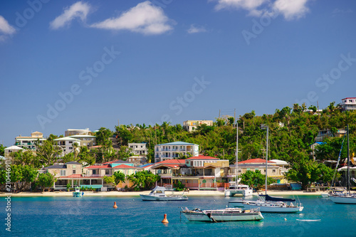 Cruz Bay, St John, United States Virgin Islands with a lot sailboats photo