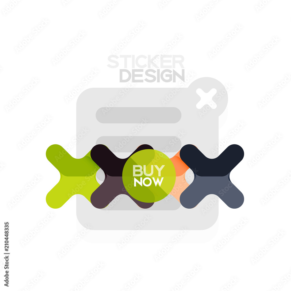 Flat design cross shape geometric sticker icon, paper style design with buy now sample text, for business or web presentation, app or interface buttons Flat design cross shape geometric sticker icon, paper style design with buy now sample text, for business or web presentation, app or interface buttons