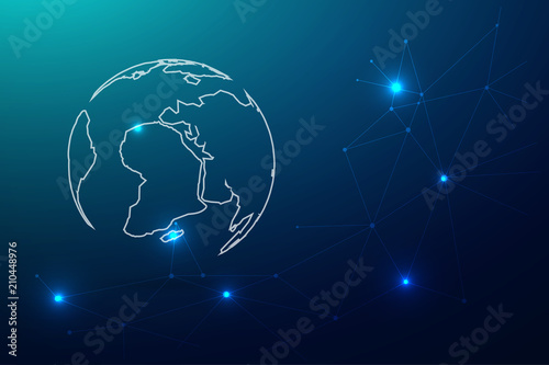 Global network connection with business concept and world map line, vector illustrator