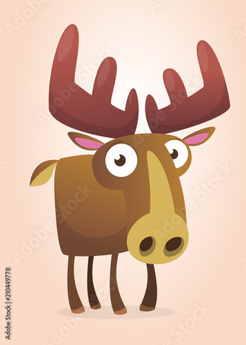 Happy cartoon moose character. Vector moose illustration isolated. 
