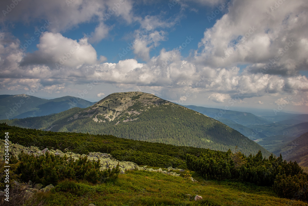 Fototapeta premium Beautiful mountains and blue sky in the Carpathians. Ukraine.