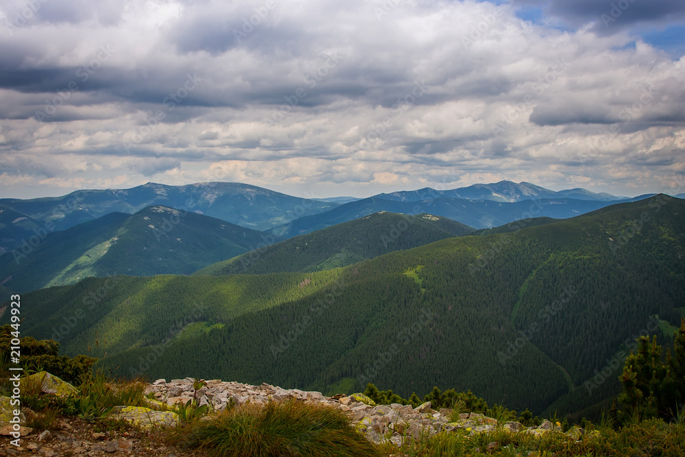 Fototapeta premium Beautiful mountains and blue sky in the Carpathians. Ukraine.