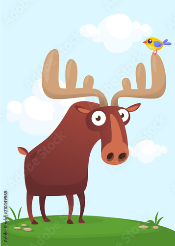Happy cartoon moose character. Vector moose illustration isolated. 