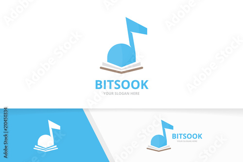 Vector note and open book logo combination. Music and bookstore symbol or icon. Unique sound and library logotype design template.