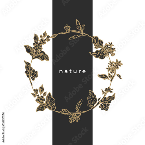 Floral vector wreath. Coffee design