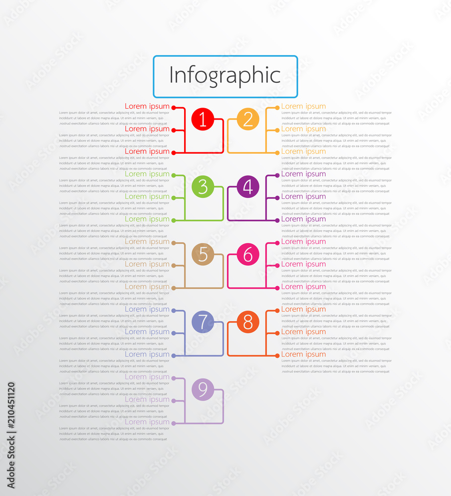 Fototapeta premium Vector infographic templates used for detailed reports. All 9 topics.