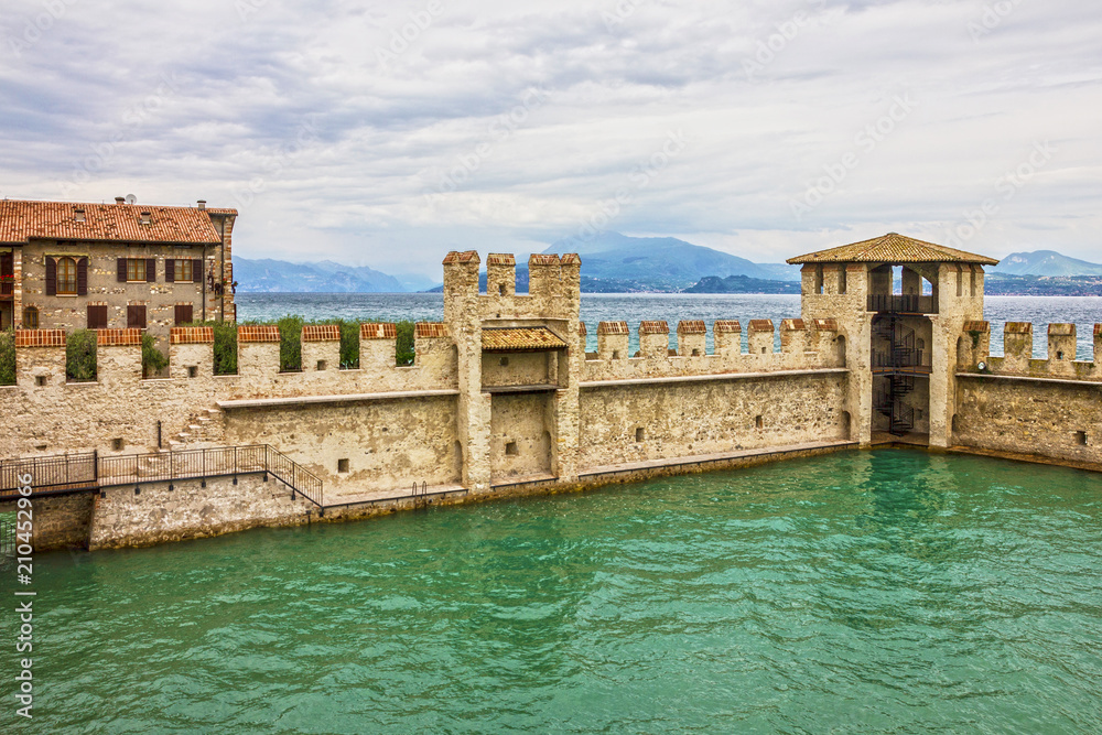 Garda lake, Sirmione ancient fortress, Lombardy, Italy. Castello dei Scaligeri