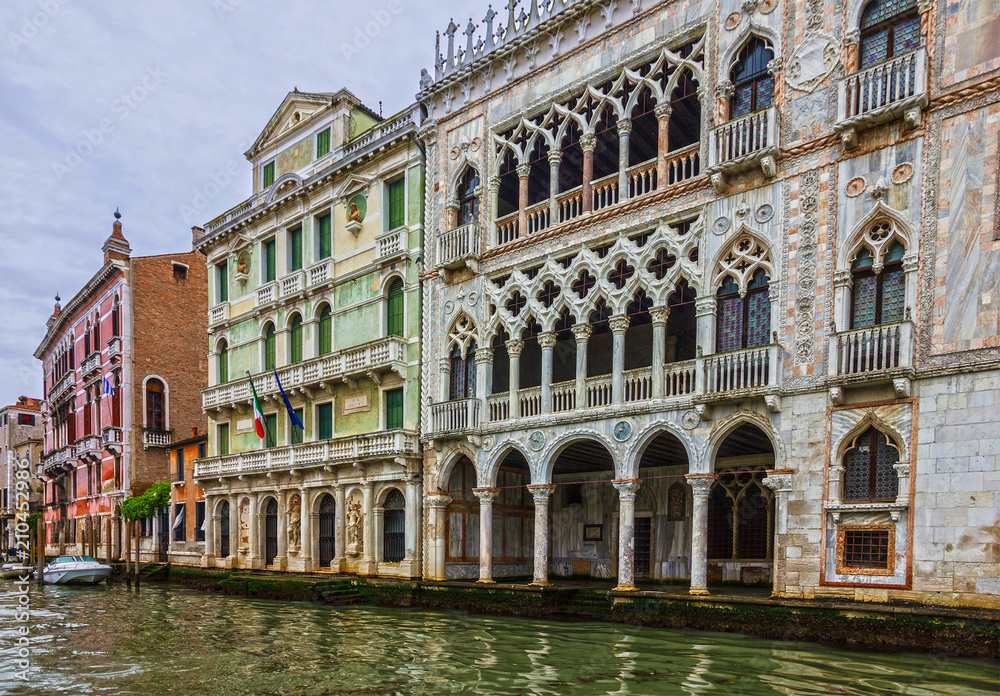 Venice palace architecture, Italy. Grand canal houses view.