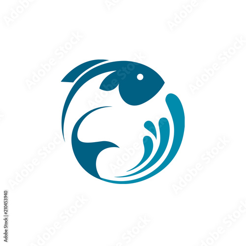 abstract fish icon with blue splash of water