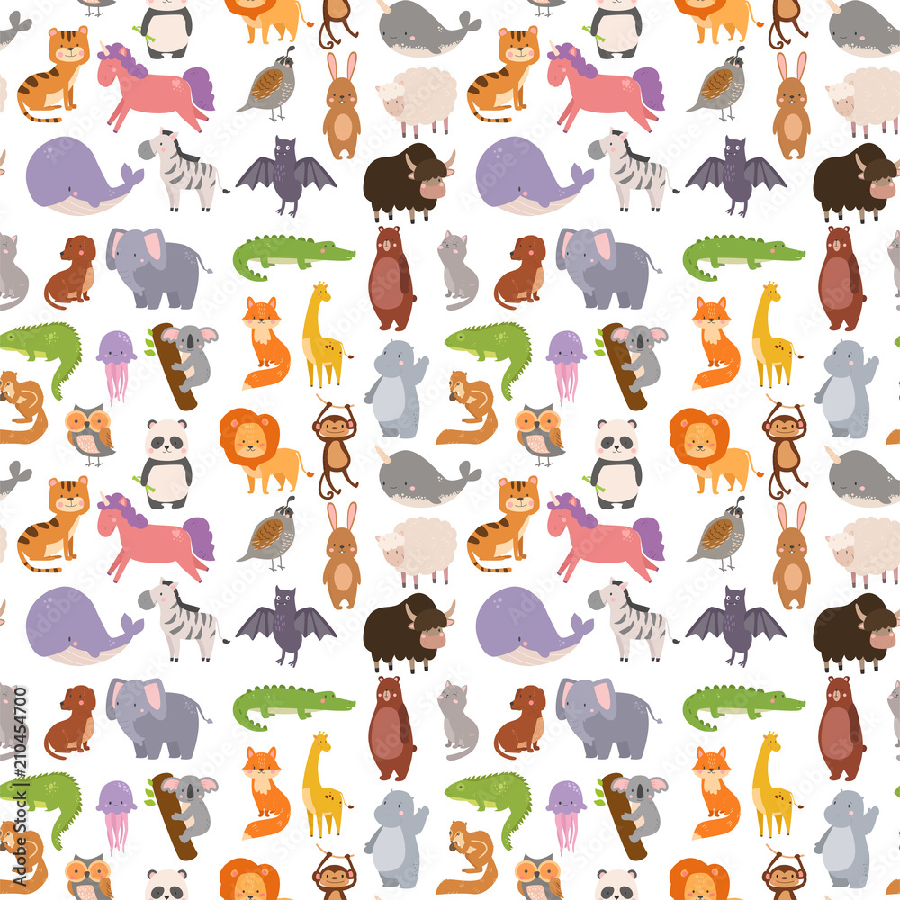 Animals cartoon wildlife nature seamless pattern background jungle texture  bird colorful retro wallpaper vector Stock Vector | Adobe Stock