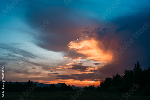 Incredible and beautiful sunset in the mountains