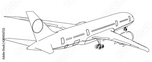 Airplane lines illustration. Abstract vector aircraft on the white background