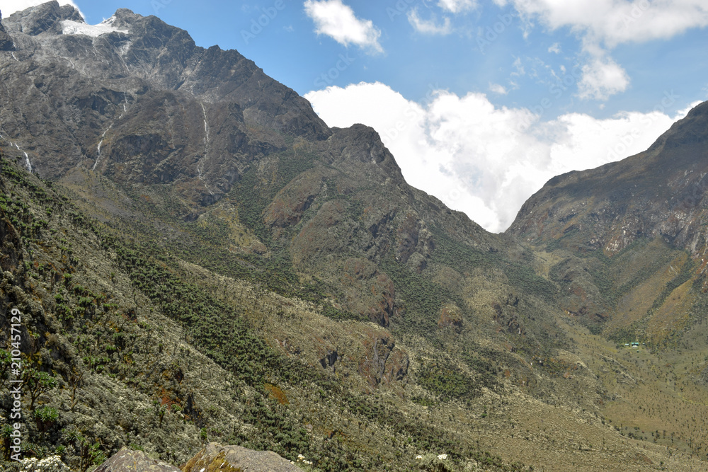 Fototapeta premium Upper Bujuku Valley with Mount Stanley at the background, Rwenzori Mountains, Uganda