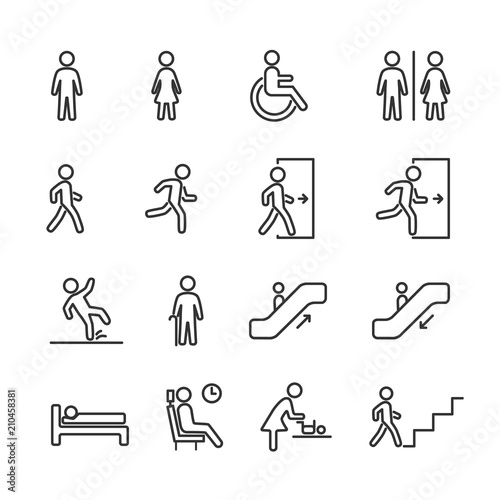 Vector image set of people navigation line icons.