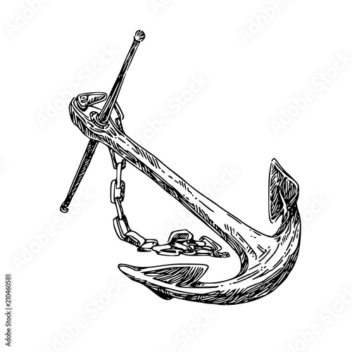 Anchor. Sketch. Engraving style. Vector illustration.