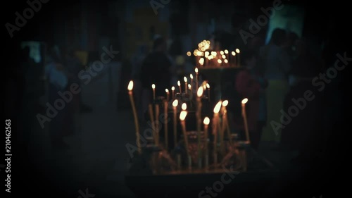 lighted candles in the church close-up