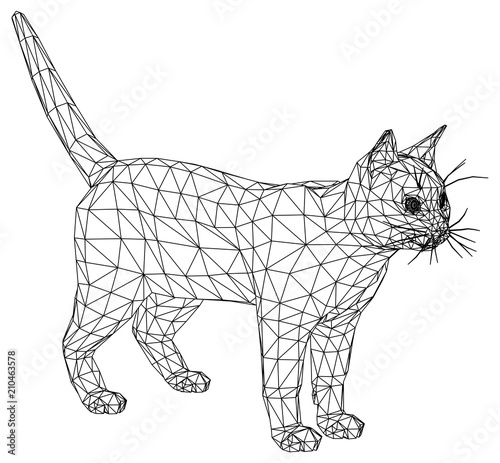 Cat polygonal lines illustration. Abstract vector cat on the white background