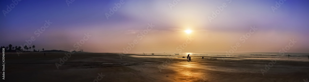 The Beach of east cost India at the Sunrise in a clear morning Spring time.