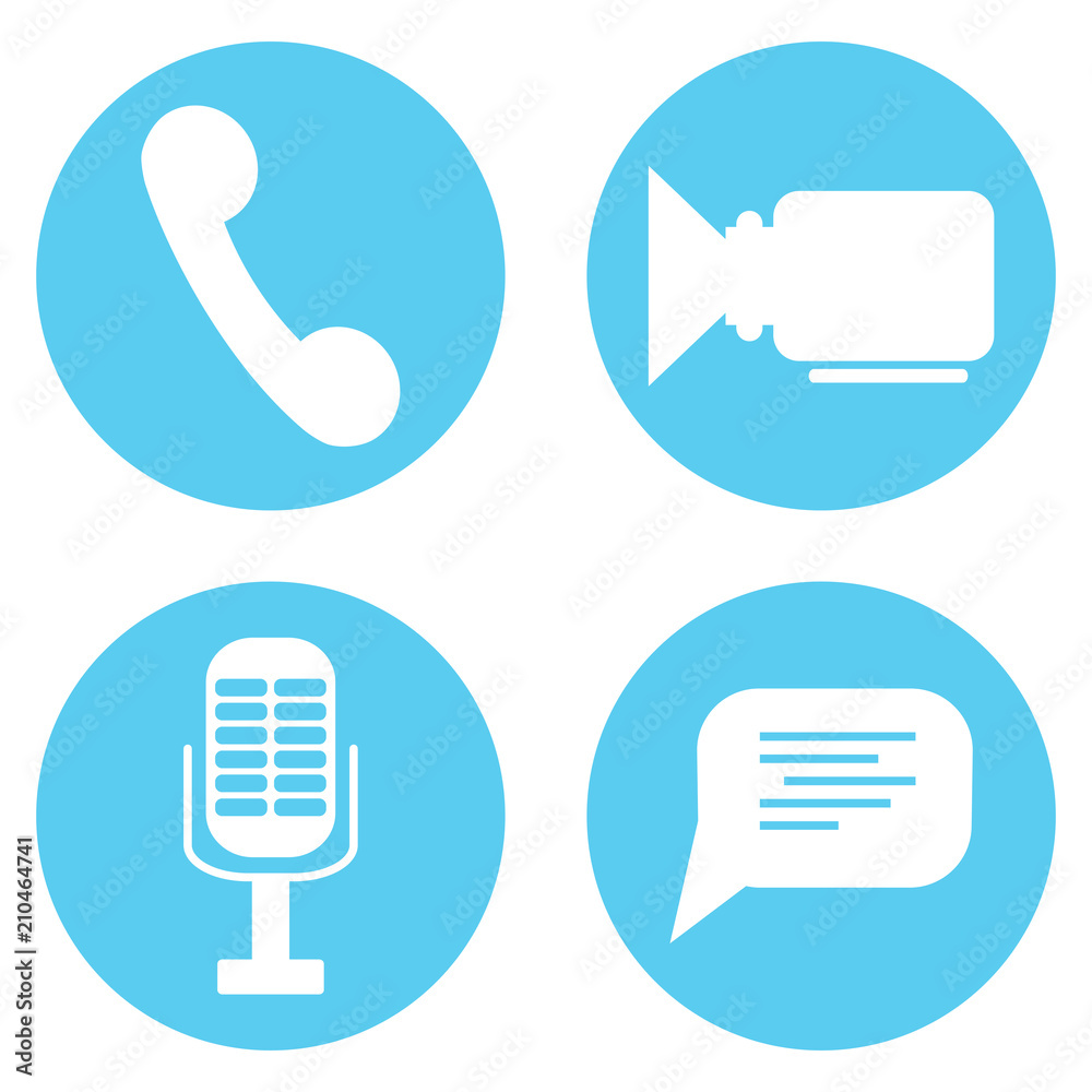 Icon set video and audio mic, speech bubble and phone Icon set video and audio mic, speech bubble and phone