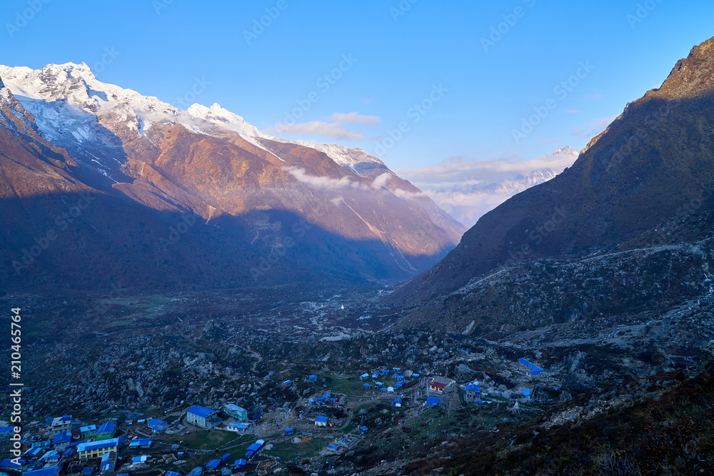 Kyanjin Gompa view in Langtang Himalayas Valley Trekking Nepal