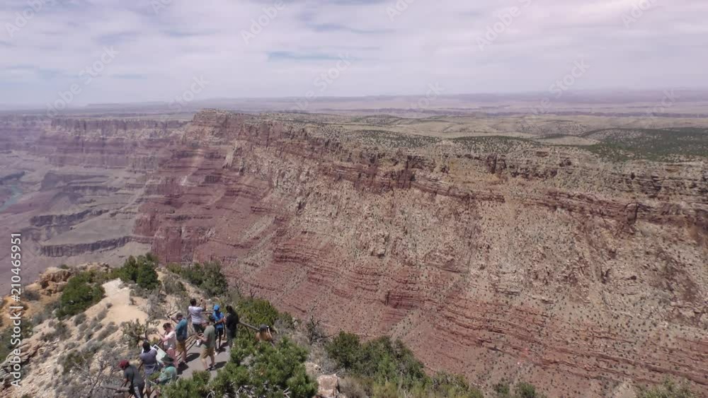 Arizona, Grand Canyon, A wide view of a formation on the South Rim with people in the foreground Arizona, Grand Canyon, A wide view of a formation on the South Rim with people in the foreground