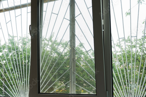 Canvas Print Protective grid on the window
